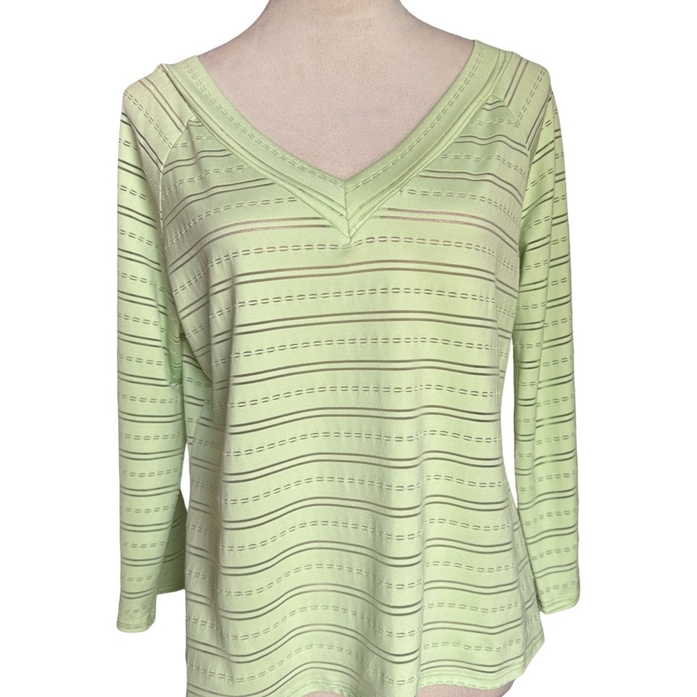 V-Neck Striped Women's Top - Light Green
